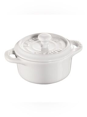 Staub Stoneware Mini Cocotte White 0.2 qt Round 4 in Oven Microwave Safe France